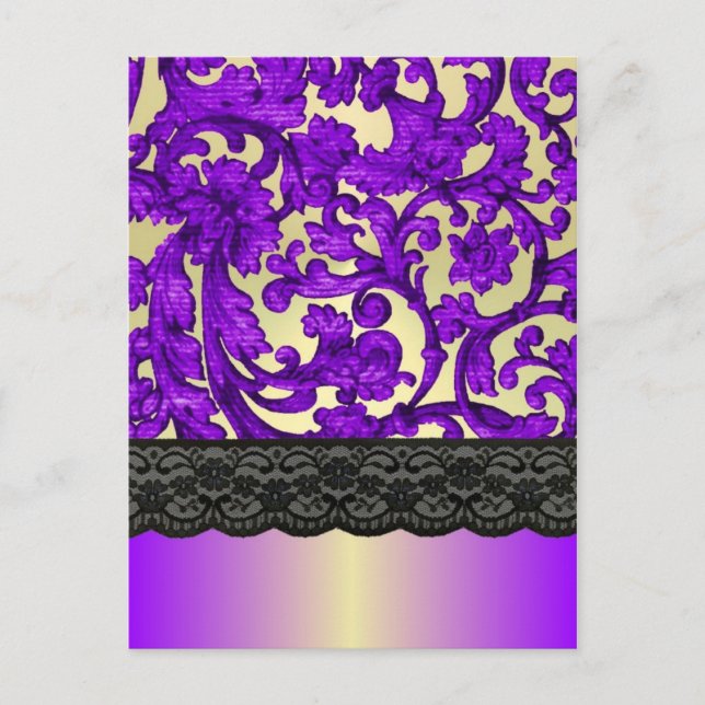 Cartão Postal Damasco de rendas roxo e dourado (Frente)