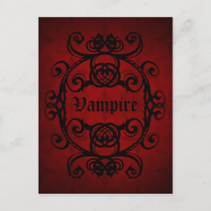 Cartão Postal Damasco gótico elegante do vampiro vermelho e