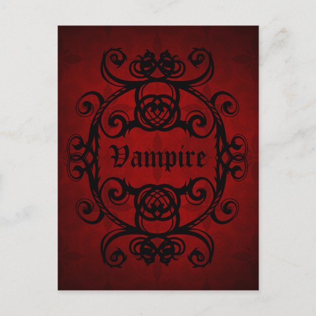 Cartão Postal Damasco gótico elegante do vampiro vermelho e (Frente)