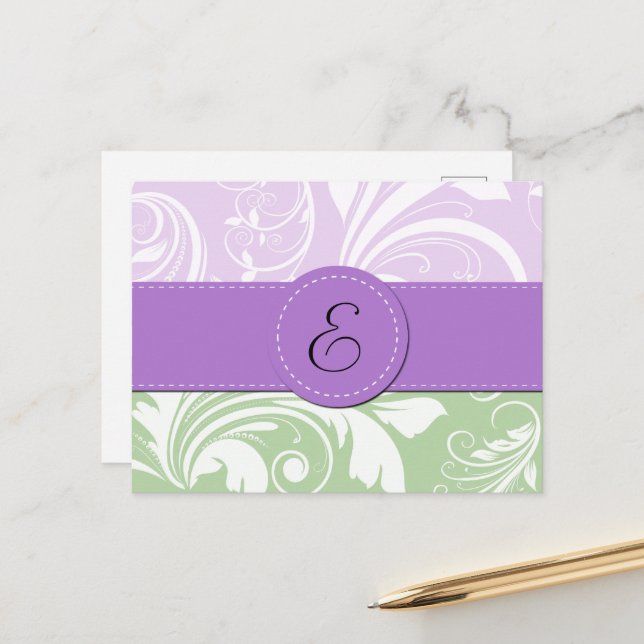 Cartão Postal Damasco Roxo, Damasco Verde, Monograma (Frente/Verso In Situ)
