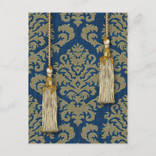 Cartão Postal Damask Cut Velvet, Bruxelas e Folhas em Dourado e
