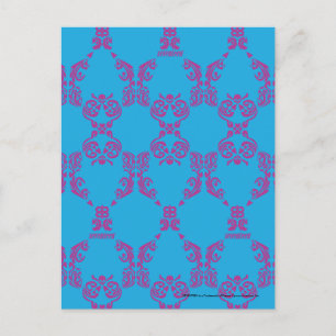 Cartão Postal Damask Purple-Aqua