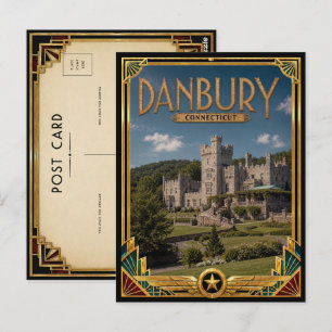 Cartão Postal Danbury Connecticut Arte Deco Vintage Idade Dourad