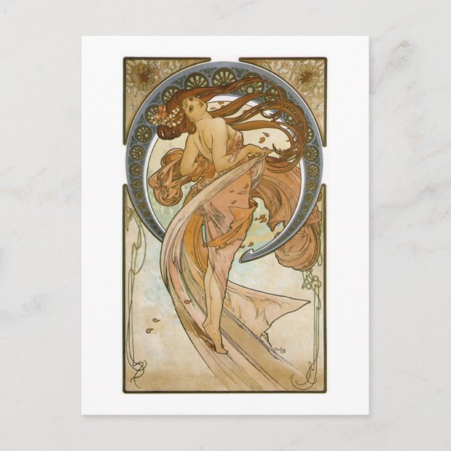 Cartão Postal Dança (1898), Alphonse Mucha Fine Art Nouveau (Frente)