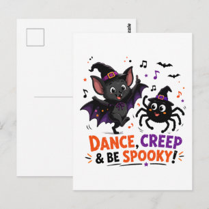 Cartão Postal Dança Assustadora de Morcego e Aranha Fofa
