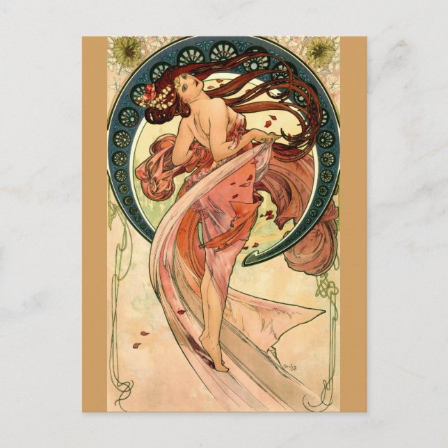 Cartão Postal Dança de Alfons Mucha - Art Nouveau (Frente)