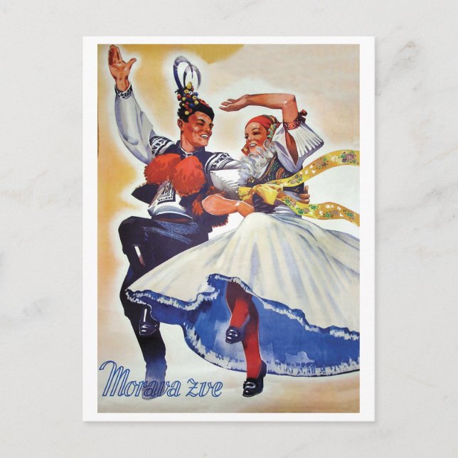 Cartão Postal Dança Folclórica da Morávia, República Tcheca (Frente)