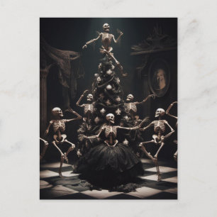 Cartão Postal dança macabra natal Skeletons em volta da árvore