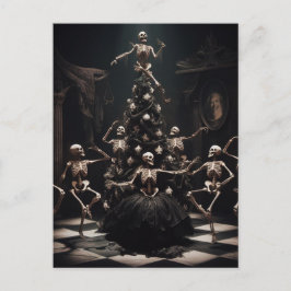 Cartão Postal dança macabra natal Skeletons em volta da árvore