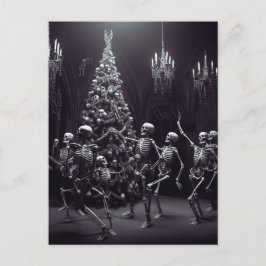 Cartão Postal dança macabra natal Skeletons em volta da árvore