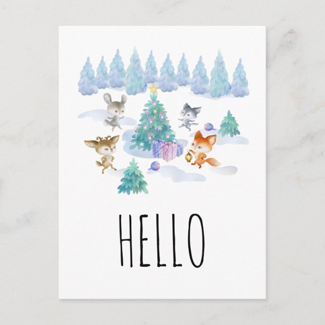 Cartão Postal Dançando Florestas de Natal Aquarela (Frente)