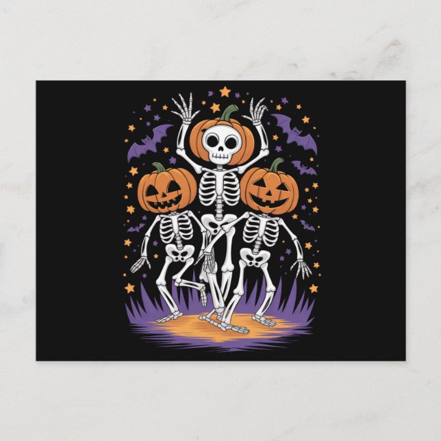 Cartão Postal Dançando Skeleton Halloween Pumpkin (Frente)