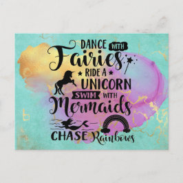 Cartão Postal Dançar com Fairies Ride um Unicórnio