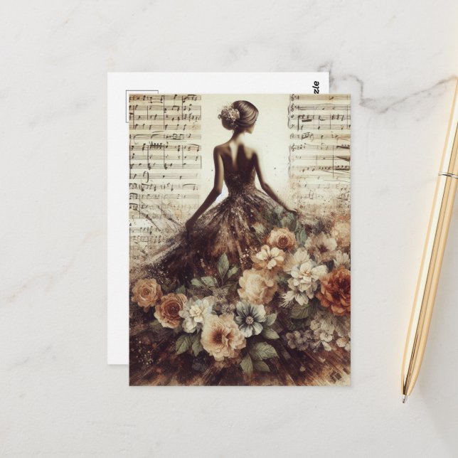 Cartão Postal Dançar para a Colagem de Mídia Mista de Música (Frente/Verso In Situ)