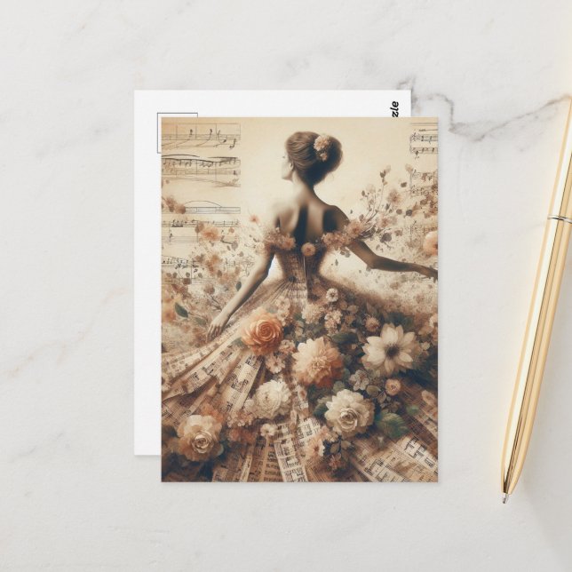 Cartão Postal Dançar para a Colagem de Música Floral (Frente/Verso In Situ)