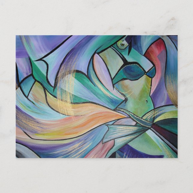 Cartão Postal Dançarina De Belly Do Médio Oriente Com Véus De Pa (Frente)