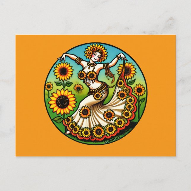 Cartão Postal Dançarina de Sunflower Belly (Frente)