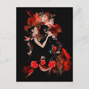 Cartão Postal Dançarinos românticos do tango no fractal vermelho
