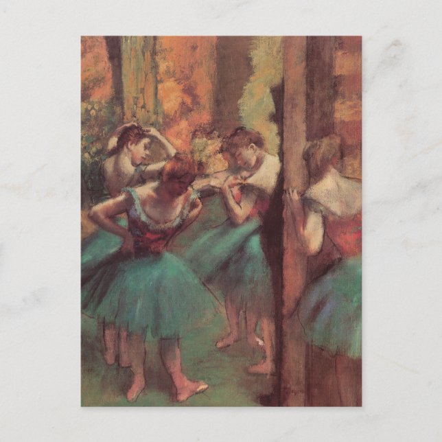 Cartão Postal Dançarinos, rosa e verde por Edgar Degas (Frente)