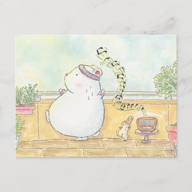 Cartão Postal dance mais seja feliz urso polar coelho aquarela (Frente)
