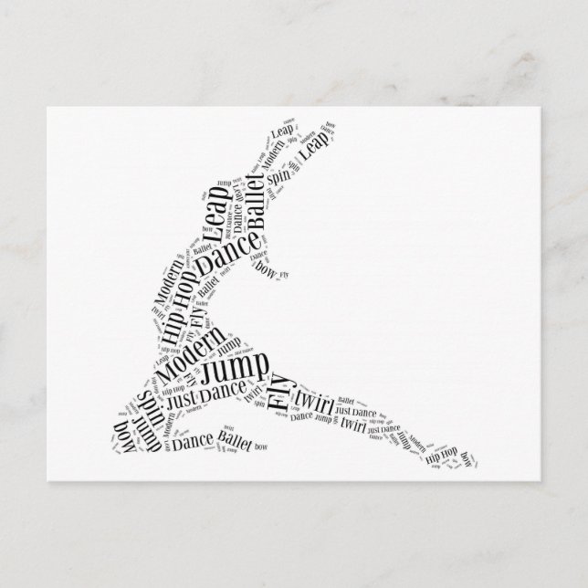 Cartão Postal Dance Word Cloud Black & White (Frente)