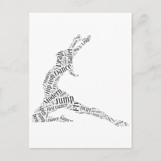 Cartão Postal Dance Word Cloud Black & White