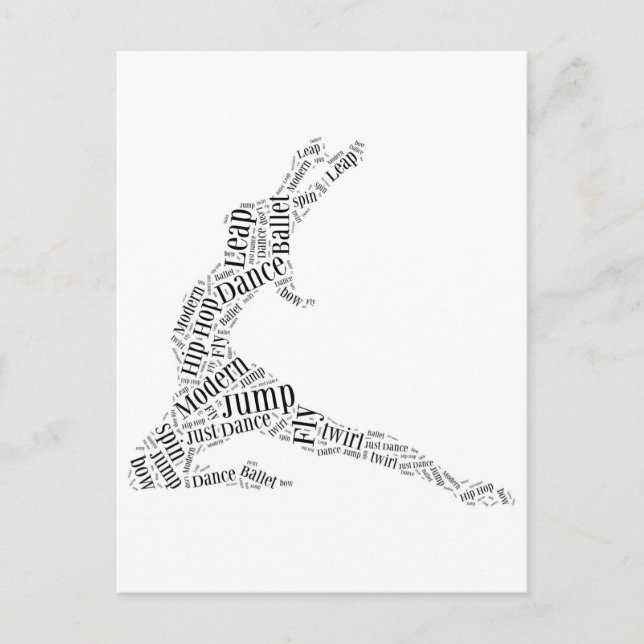 Cartão Postal Dance Word Cloud Black & White (Frente)
