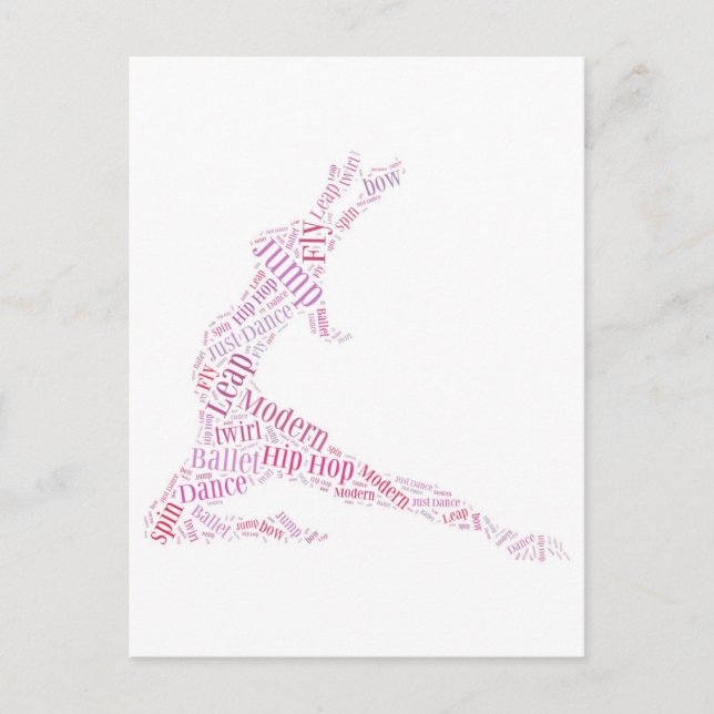 Cartão Postal Dance Word Cloud Pink (Frente)