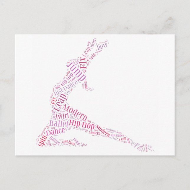 Cartão Postal Dance Word Cloud Pink (Frente)