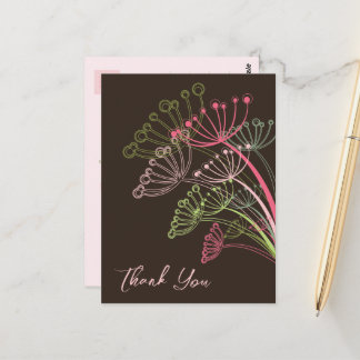 Cartão Postal Dandeliões Rosa E Bonitos Flores Whimsical Obrigad