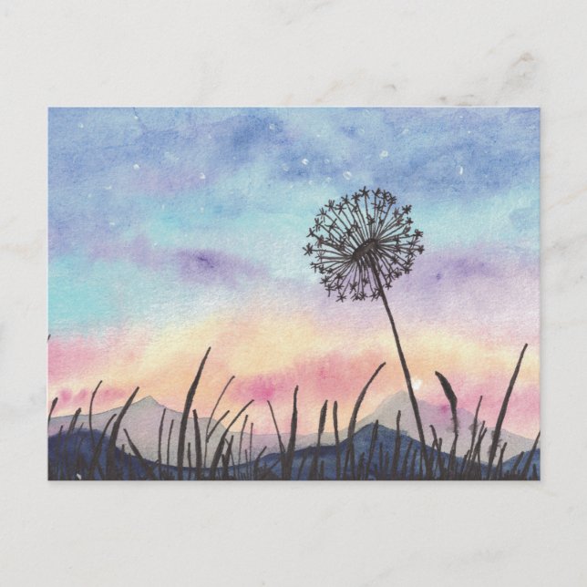 Cartão Postal Dandelion de pintura aquarela (Frente)