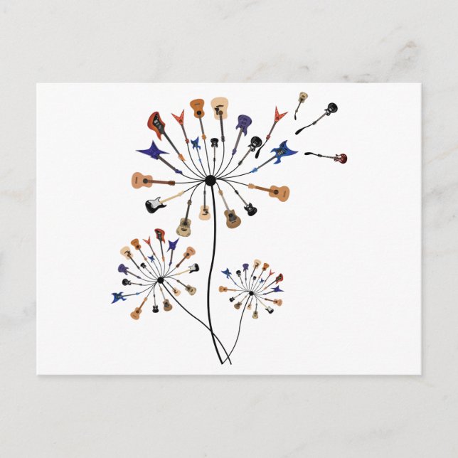Cartão Postal Dandelion Flowers Music Lover Gift For Guitarlist (Frente)