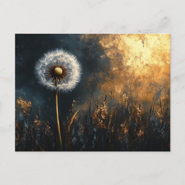 Cartão Postal Dandelion Fluff Pintura Dramática (Frente)