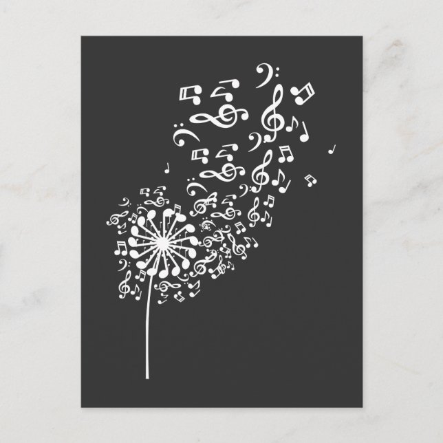 Cartão Postal Dandelion Musical Notes Music Lover Nature Flower (Frente)