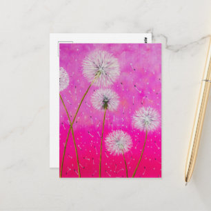 Cartão Postal Dandelions Abstrato Painting, Flores Rosa Art