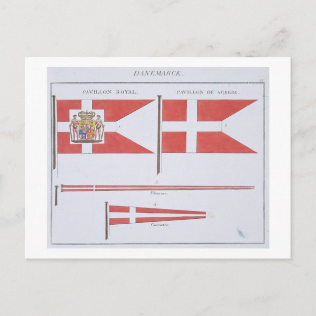 Cartão Postal Danish Flags, de um livro francês de sinalizadores (Frente)