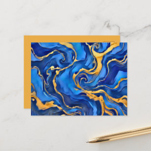 Cartão Postal Danse Royale Azul Real Rico Dourado Fluido Abstrat