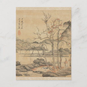 Cartão Postal Daoist e Crane na Paisagem do outono por Hongshou