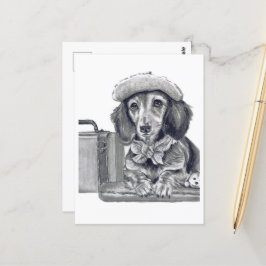 Cartão Postal Dapper dachshund pronto para aventura