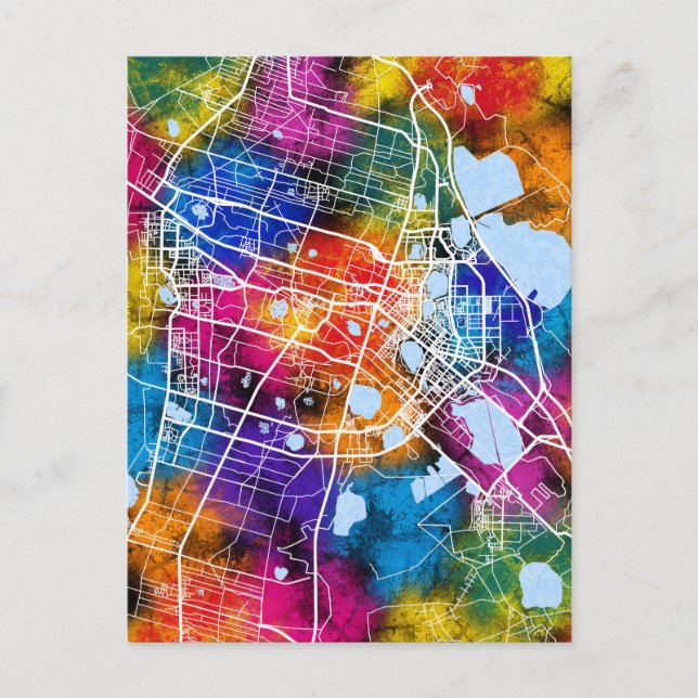 Cartão Postal Daqing China City Map (Frente)