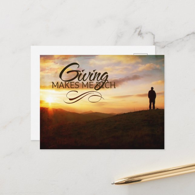 Cartão Postal "Dar me faz rico" Afirmação de Motivação (Frente/Verso In Situ)