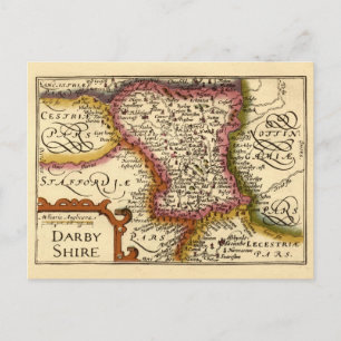 Cartão Postal "Darbyshire" Derbyshire County Map, Inglaterra