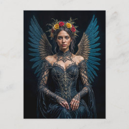 Cartão Postal Dark Angel with Crown and Roses