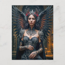 Cartão Postal Dark Angel with Crown and Roses