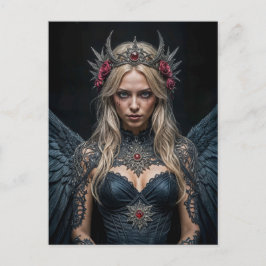 Cartão Postal Dark Angel with Crown and Roses