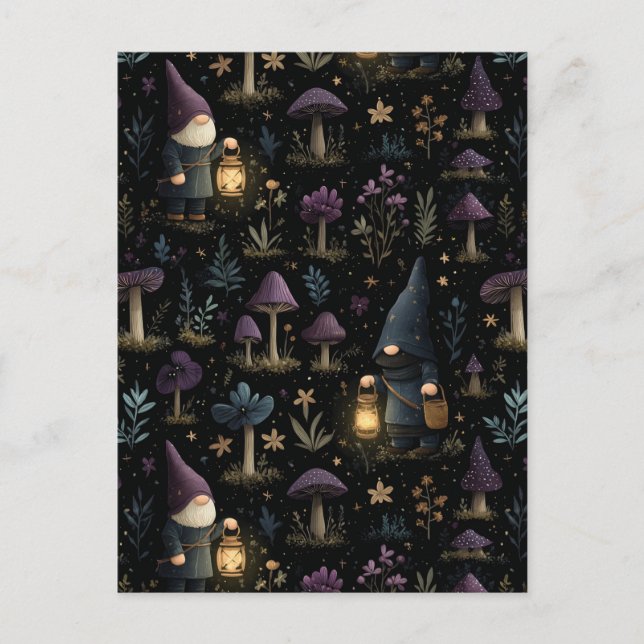 Cartão Postal Dark Fantasy Gnomo e Mushroom Pattern (Frente)