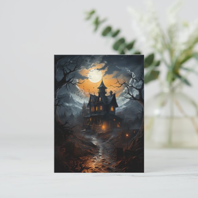 Cartão Postal Dark Gothic Haunted House Halloween  (Em pé/Frente)