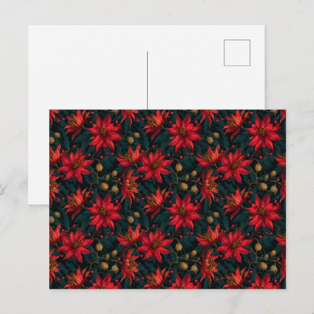 Cartão Postal Dark Red Christmas Floral Pattern (Frente/Verso)