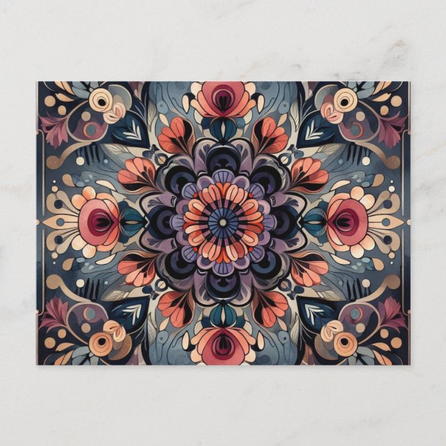 Cartão Postal Dark Romance Burgundy Art Deco Floral Summer (Frente)