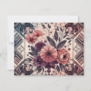 Cartão Postal Dark Romance Burgundy Art Deco Floral Summer